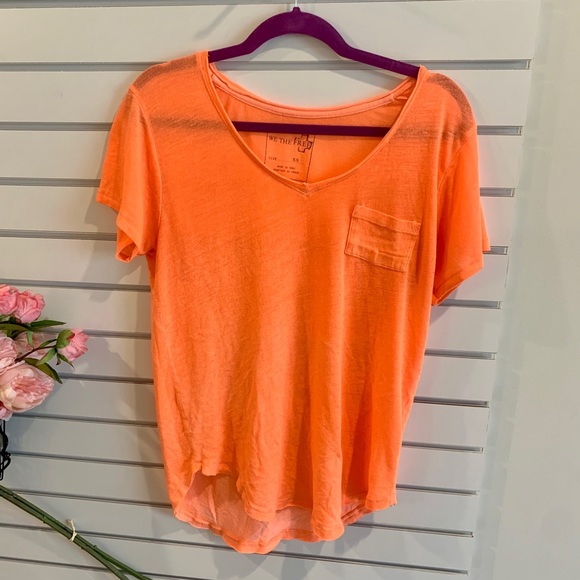 Free People Vneck tshirt neon orange/ peach - Picture 2 of 8